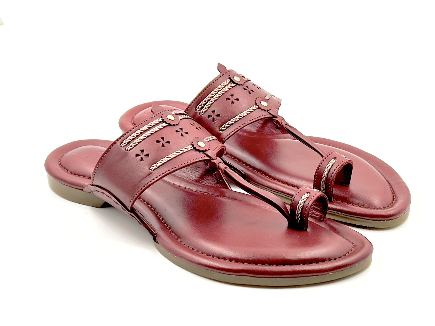 LFL Maroon Leather Kolhapuri Chappal/ Slippers/LFL-KL-018
