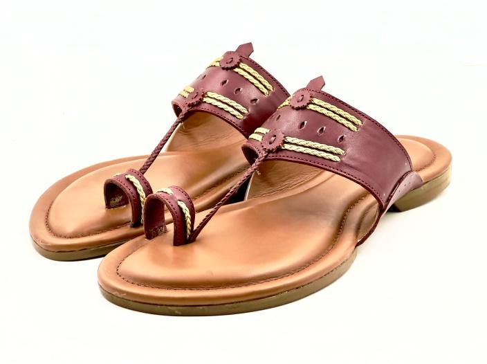LFL Burgundy leather Kolhapuri Chappal/ Slippers/LFL-KL-007
