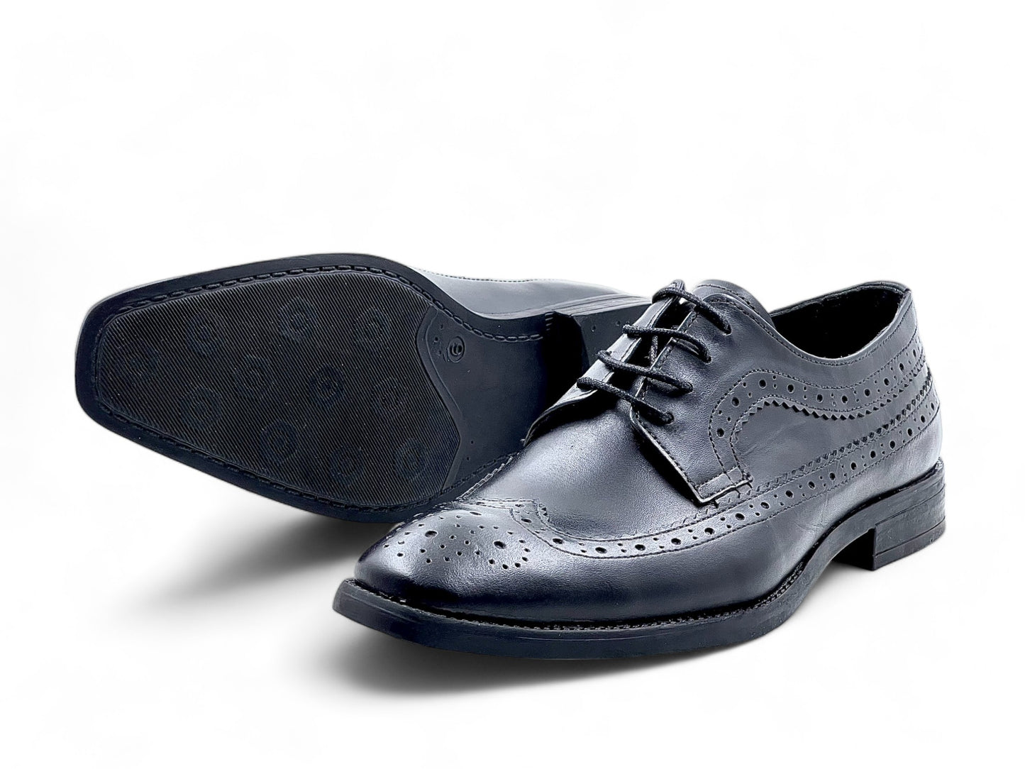 Men’s Black Leather Lace-Up Brogue Derby Shoes