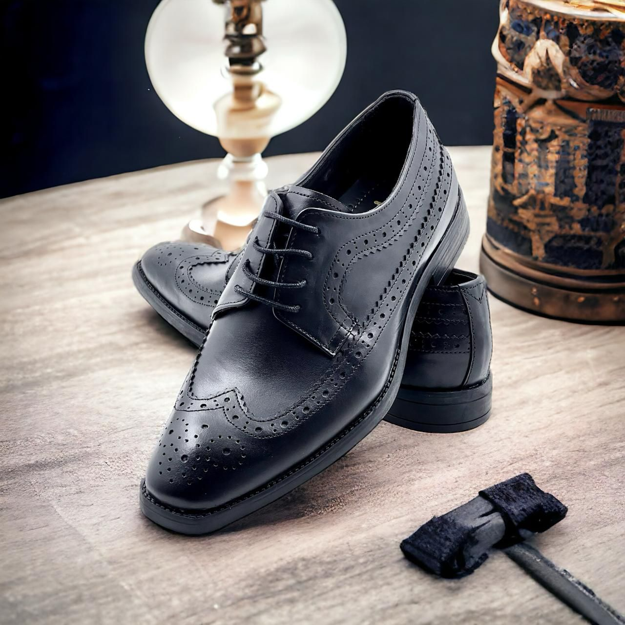 Men’s Black Leather Lace-Up Brogue Derby Shoes