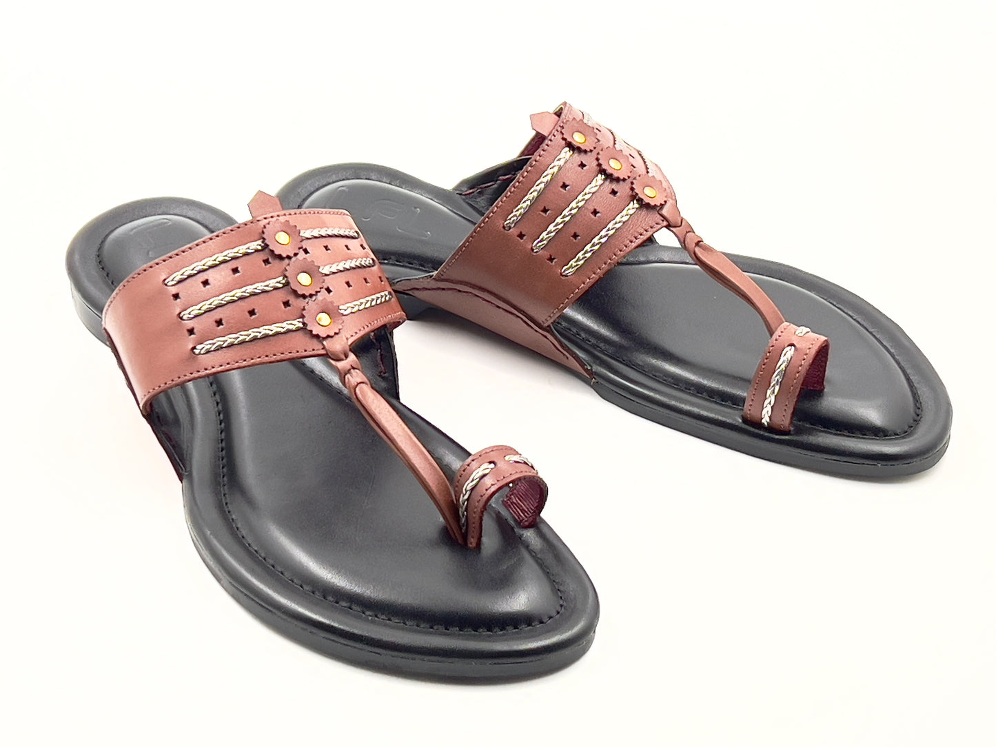 LFL Men's Burgundy Leather Kolhapuri Chappal/ Slippers/LFL-KL-017