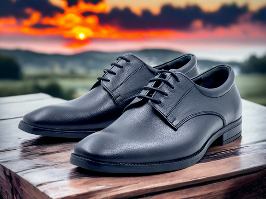 Men’s Black Leather Lace-Up Derby Shoes