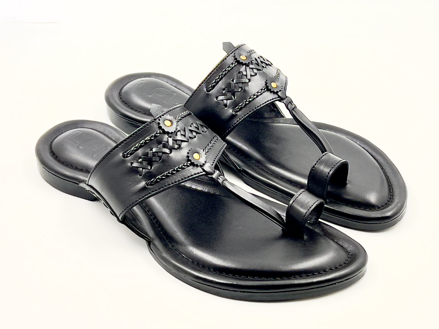 LFL JET BLACK LEATHER  KOLHAPURI CHAPPALS/SLIPPER  LFL-KL-016