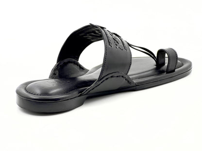 LFL JET BLACK LEATHER  KOLHAPURI CHAPPALS/SLIPPER  LFL-KL-016