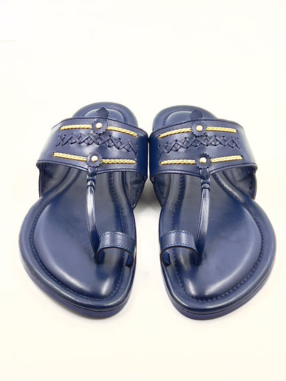 LFL Men's Blue leather Kolhapuri  Chappal/ Slippers/LFL-KL-012