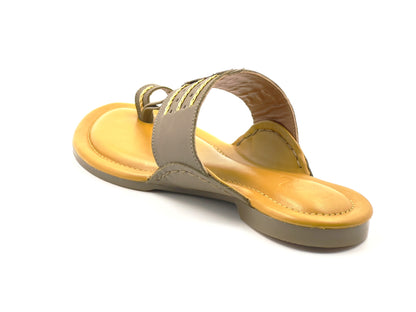 LFL Icy Grey Leather Kolhapuri  Chappal/ Slippers/LFL-KL-014