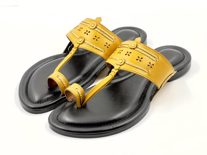 Mustard Men’s leather Kolhapuri Chappal/ Slippers -KL-006