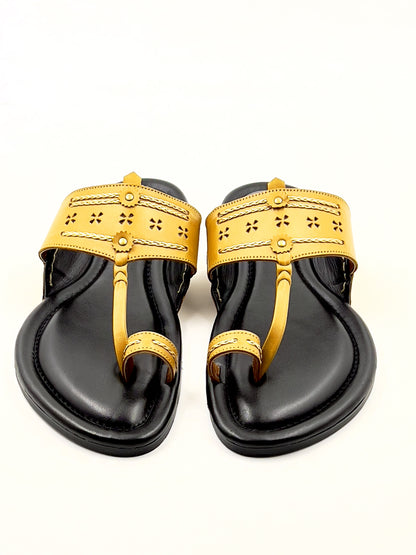 Mustard Men’s leather Kolhapuri Chappal/ Slippers -KL-006