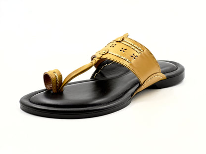 Mustard Men’s leather Kolhapuri Chappal/ Slippers -KL-006