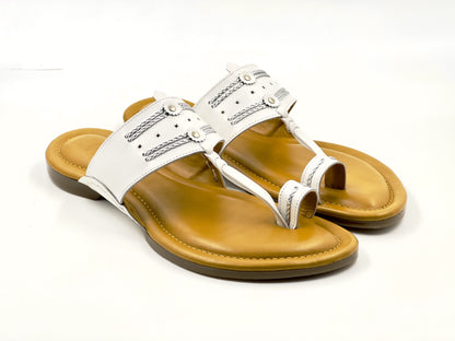 LFL White Leather Kolhapuri  Chappal/ Slippers/LFL-KL-015