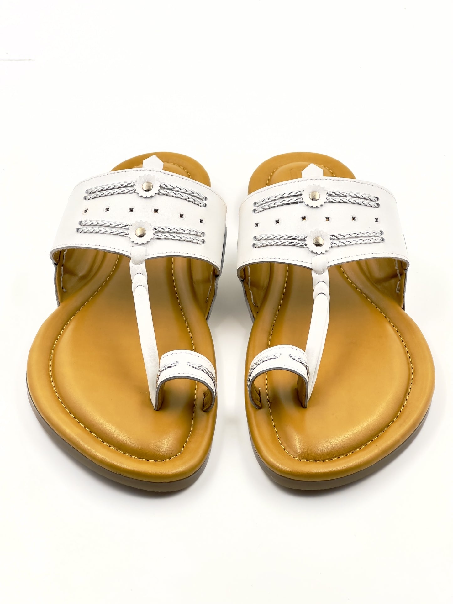 LFL White Leather Kolhapuri  Chappal/ Slippers/LFL-KL-015