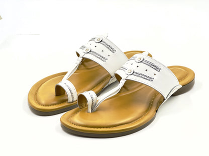 LFL White Leather Kolhapuri  Chappal/ Slippers/LFL-KL-015