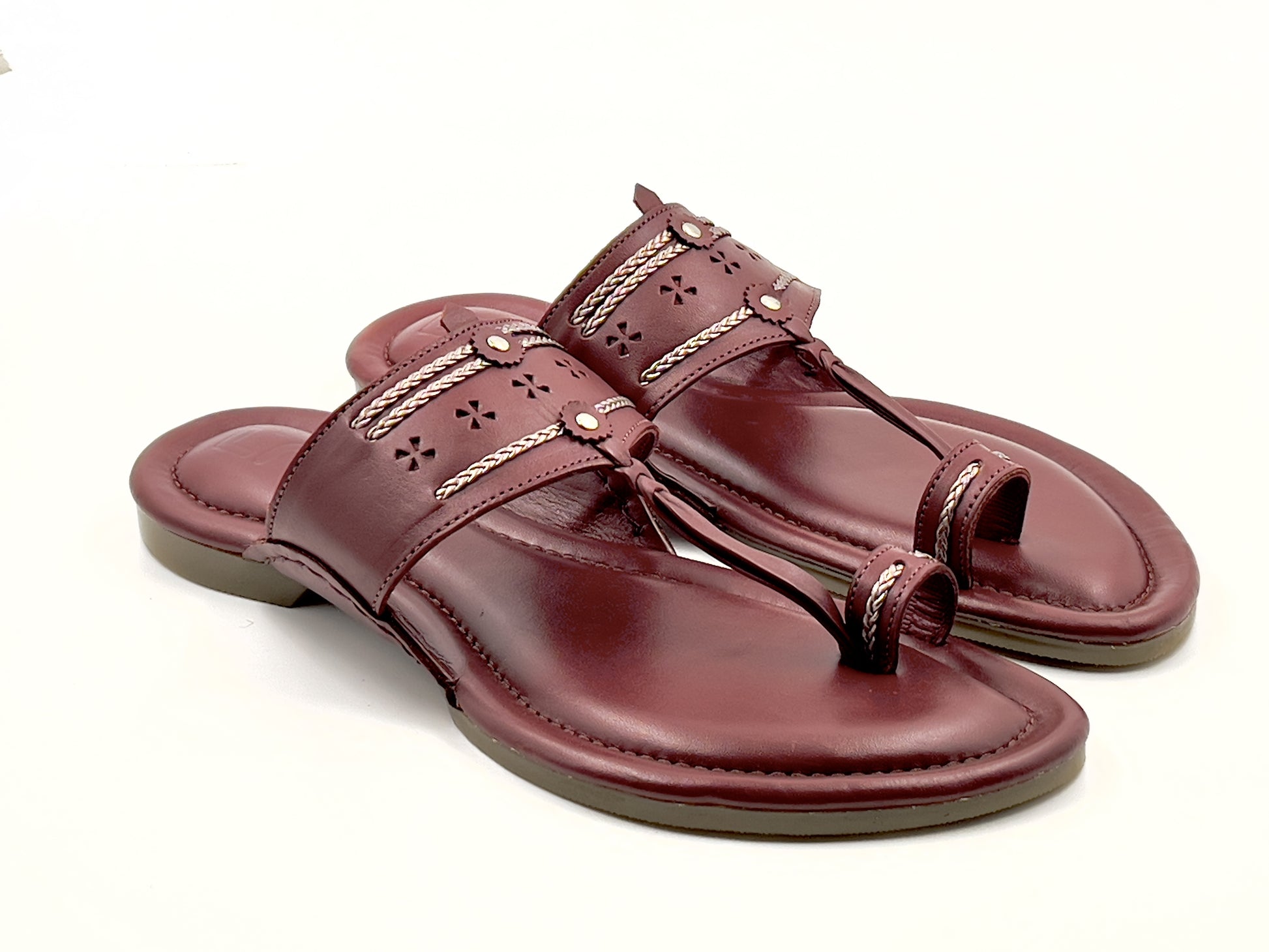 LFL Maroon Leather Kolhapuri Chappal/ Slippers/LFL-KL-018