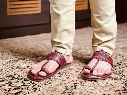 LFL Maroon Leather Kolhapuri  Chappal/ Slippers/LFL-KL-018