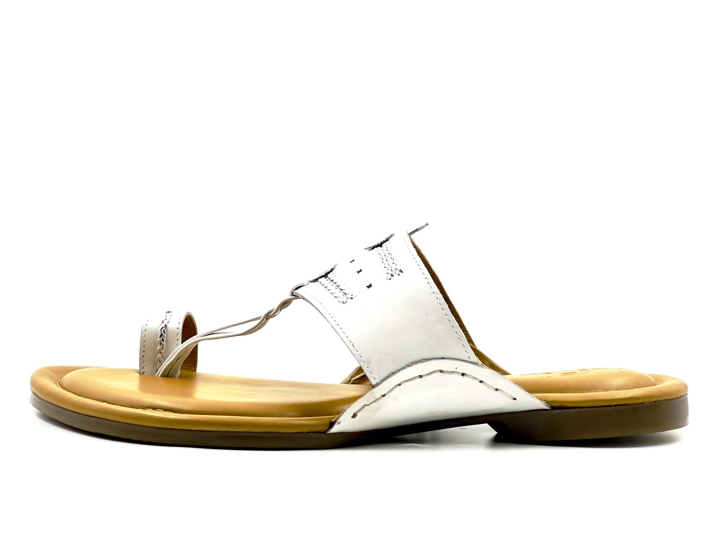 LFL White Leather Kolhapuri  Chappal/ Slippers/LFL-KL-015