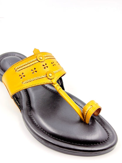 Mustard Men’s leather Kolhapuri Chappal/ Slippers -KL-006