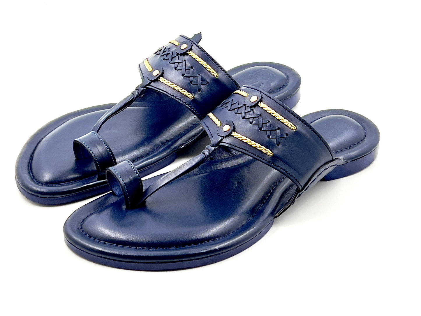 LFL Men's Blue leather Kolhapuri  Chappal/ Slippers/LFL-KL-012