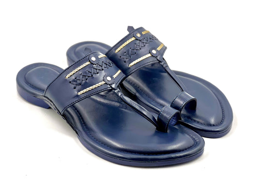 LFL Men's Blue leather Kolhapuri  Chappal/ Slippers/LFL-KL-012