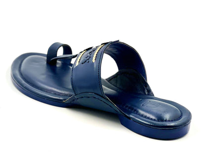 LFL Men's Blue leather Kolhapuri  Chappal/ Slippers/LFL-KL-012