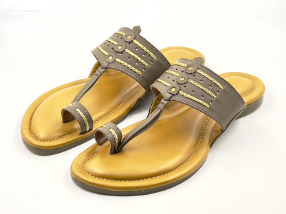 LFL Icy Grey Leather Kolhapuri  Chappal/ Slippers/LFL-KL-014