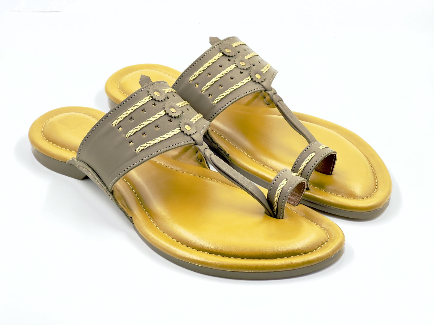 LFL Icy Grey Leather Kolhapuri  Chappal/ Slippers/LFL-KL-014