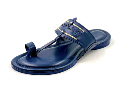 LFL Men's Blue leather Kolhapuri  Chappal/ Slippers/LFL-KL-012