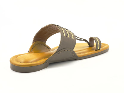 LFL Icy Grey Leather Kolhapuri  Chappal/ Slippers/LFL-KL-014