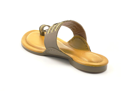 LFL Icy Grey Leather Kolhapuri  Chappal/ Slippers/LFL-KL-014