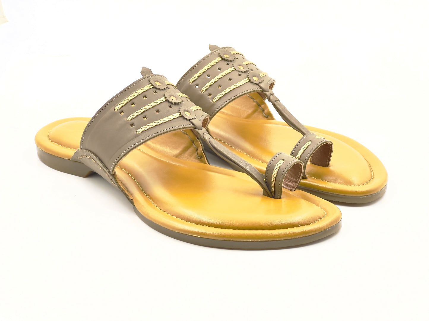 LFL Icy Grey Leather Kolhapuri  Chappal/ Slippers/LFL-KL-014