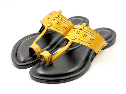 Mustard Men’s leather Kolhapuri Chappal/ Slippers -KL-006