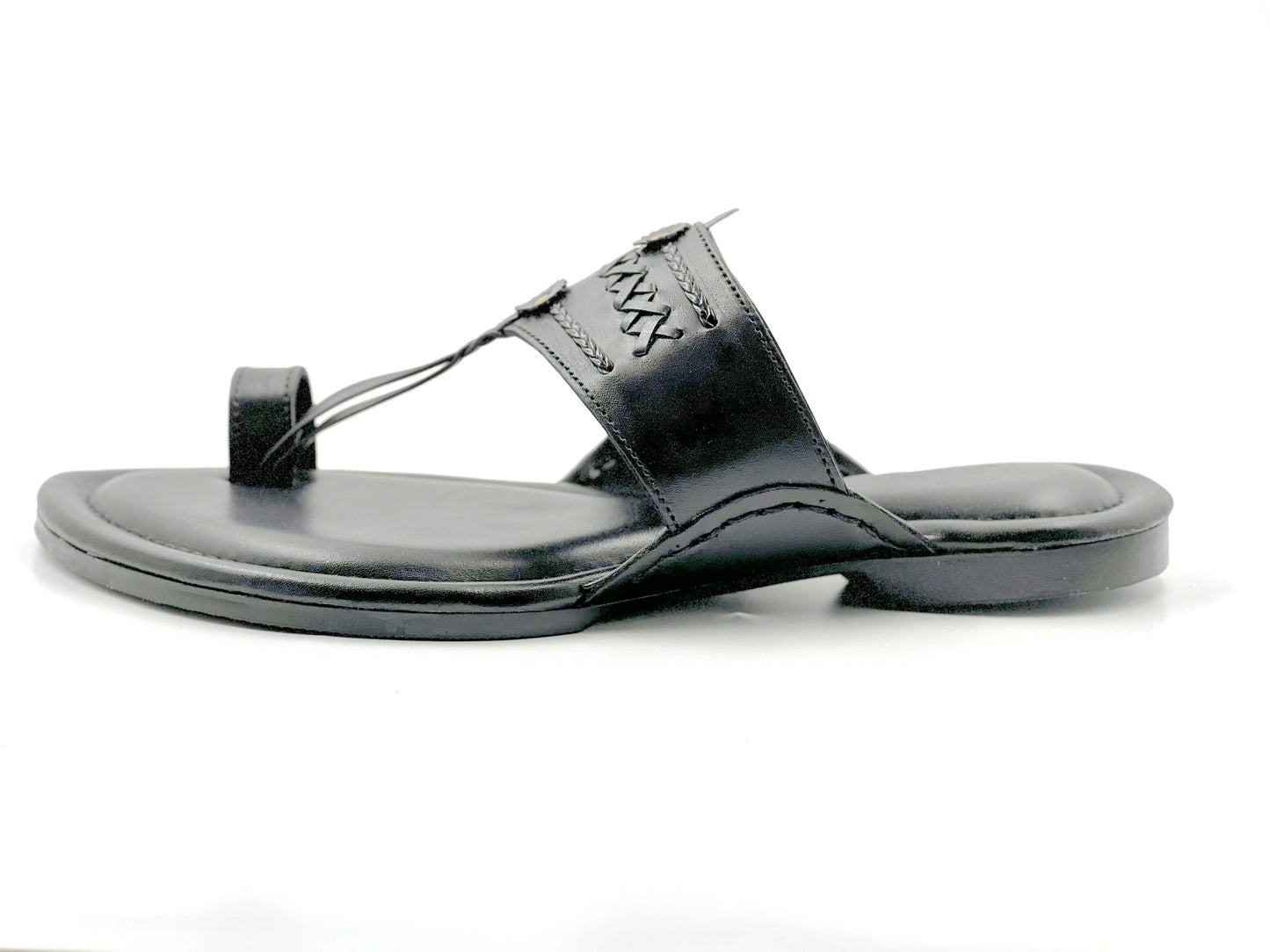 LFL JET BLACK LEATHER  KOLHAPURI CHAPPALS/SLIPPER  LFL-KL-016