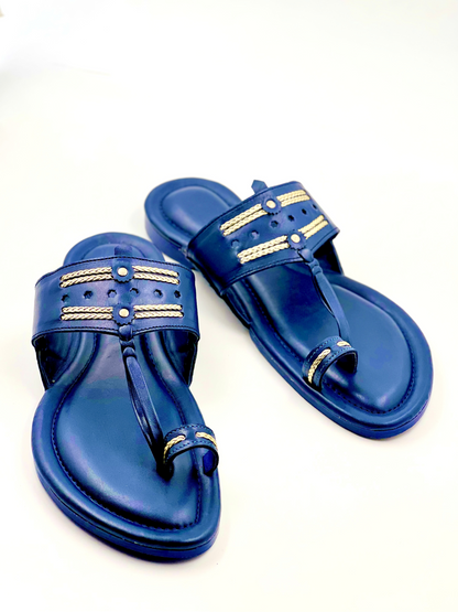 LFL Midnight Blue Leather  Kolhapuri  Chappal/Slipper LFL-KL-013