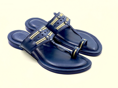 LFL Midnight Blue Leather  Kolhapuri  Chappal/Slipper LFL-KL-013