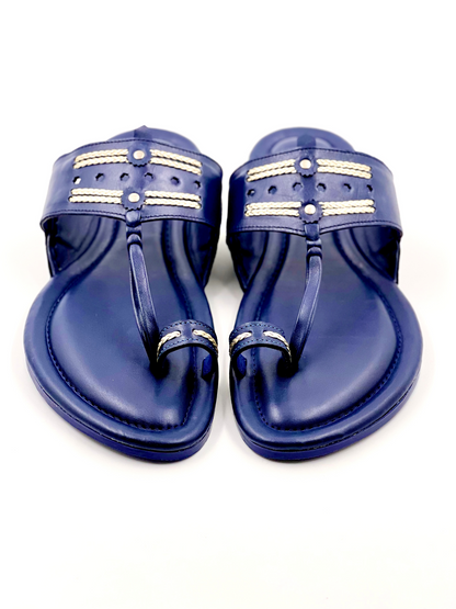 LFL Midnight Blue Leather  Kolhapuri  Chappal/Slipper LFL-KL-013