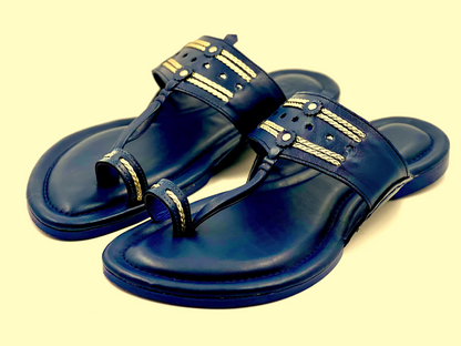 LFL Midnight Blue Leather  Kolhapuri  Chappal/Slipper LFL-KL-013