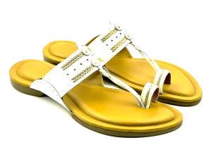 LFL White Leather Kolhapuri  Chappal/ Slippers/LFL-KL-015