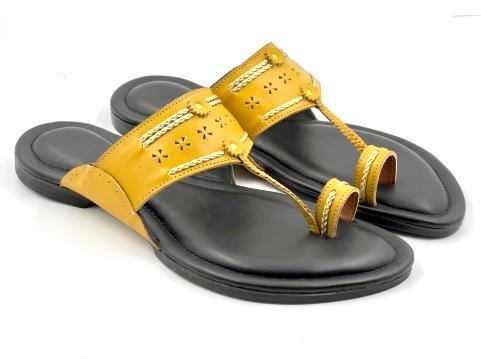 LFL Mustard leather Kolhapuri  Chappal/ Slippers -KL-006