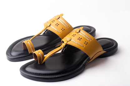 LFL Mustard leather Kolhapuri  Chappal/ Slippers -KL-006