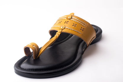 LFL Mustard leather Kolhapuri  Chappal/ Slippers -KL-006