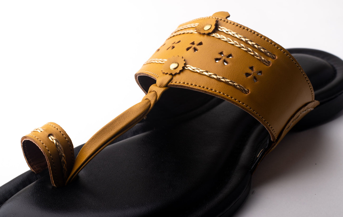 LFL Mustard leather Kolhapuri  Chappal/ Slippers -KL-006