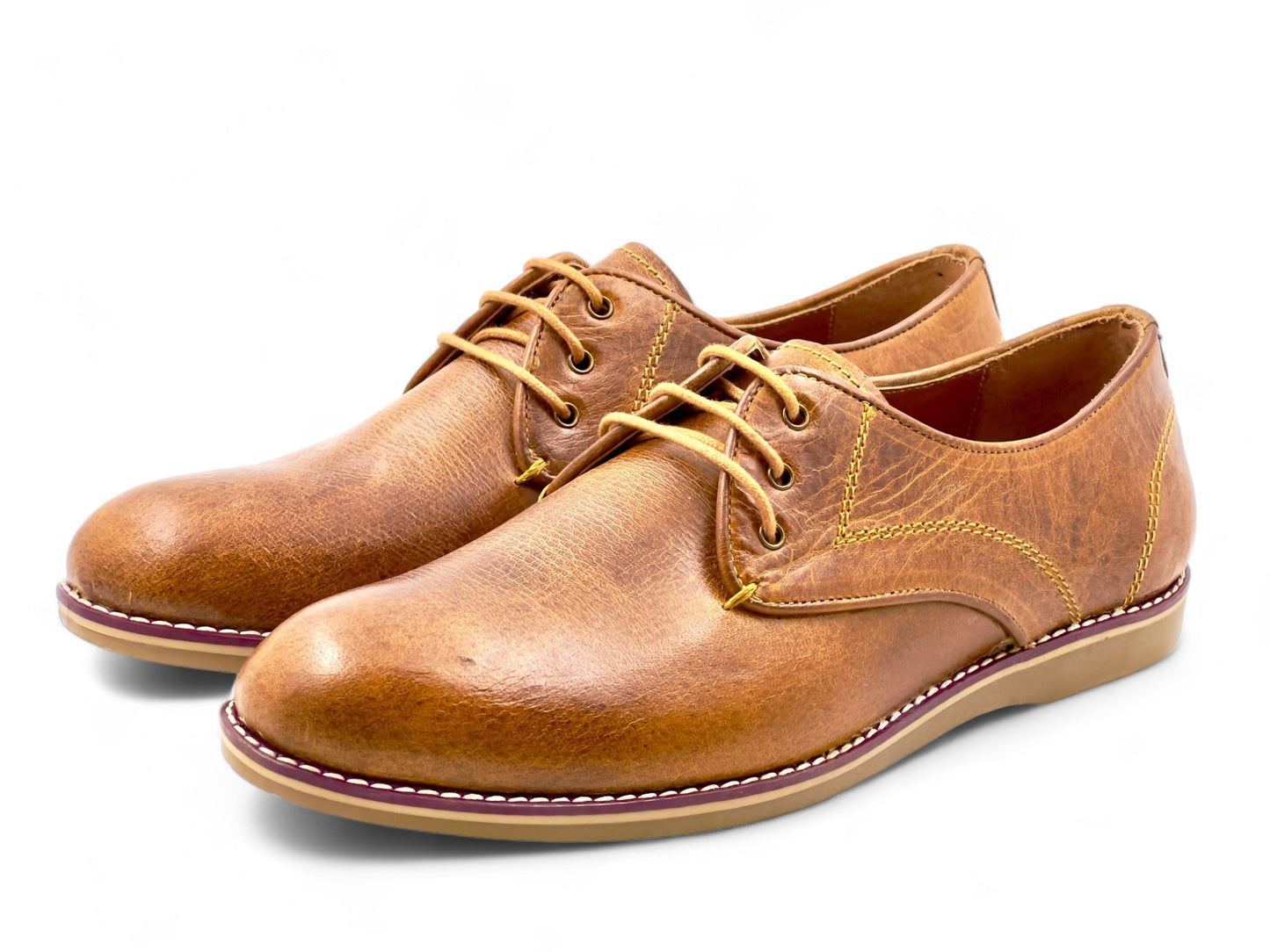 Men’s Tan Leather Lace-Up Derby Shoes