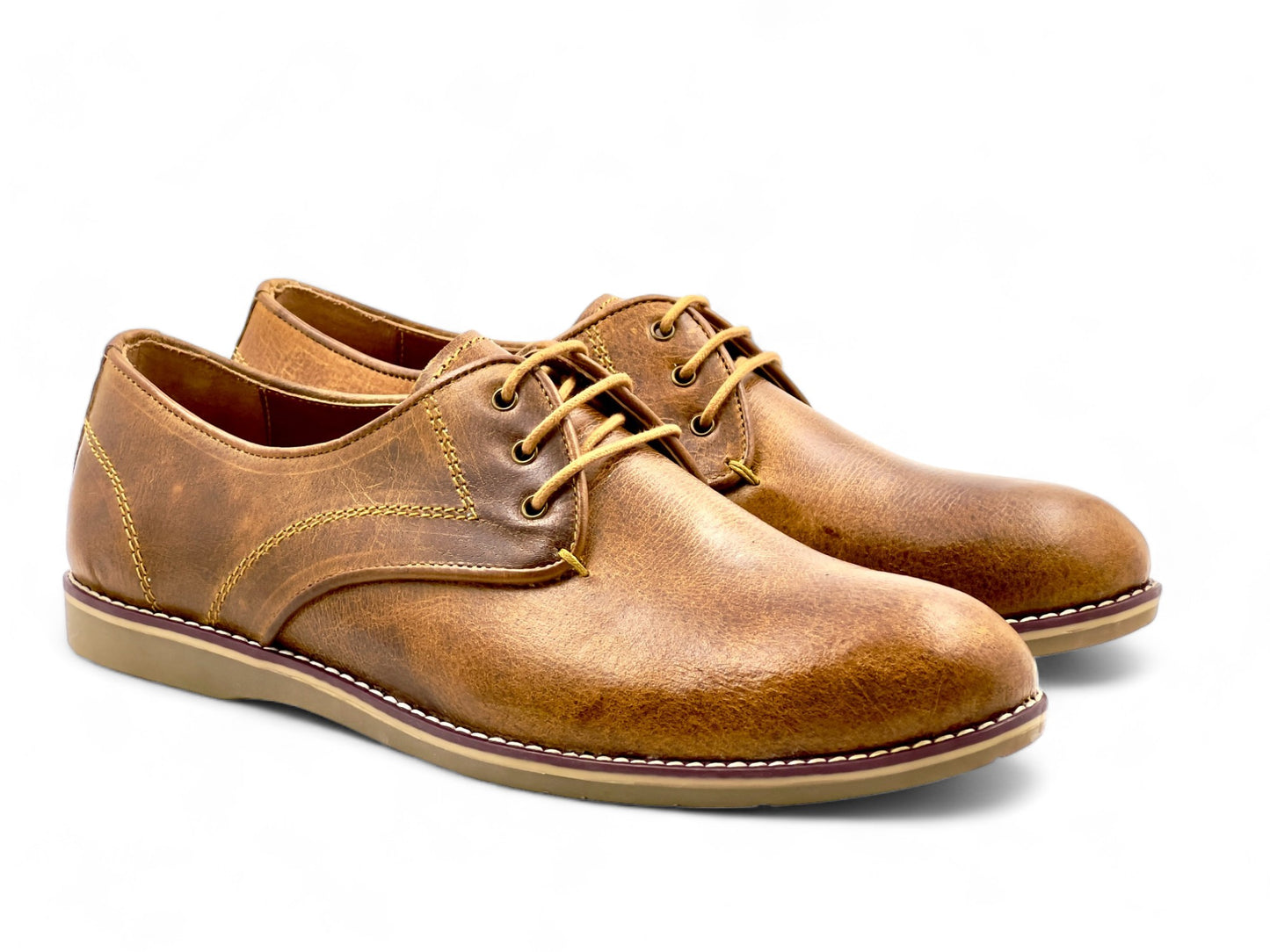 Men’s Tan Leather Lace-Up Derby Shoes