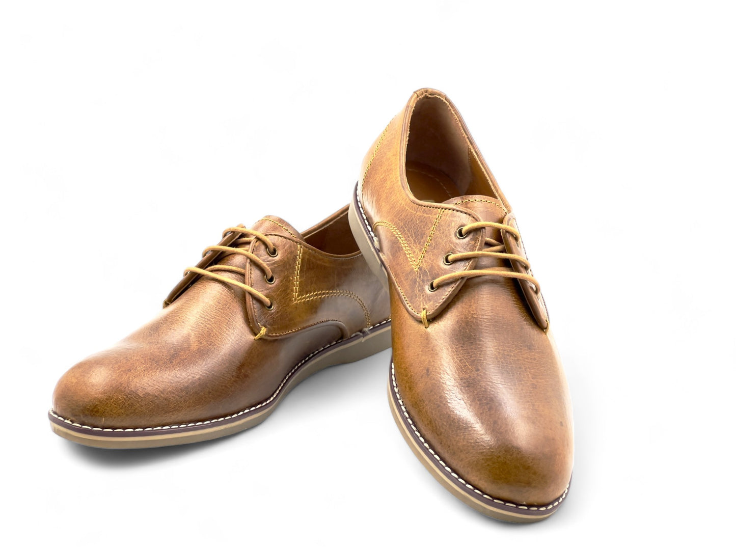 Men’s Tan Leather Lace-Up Derby Shoes