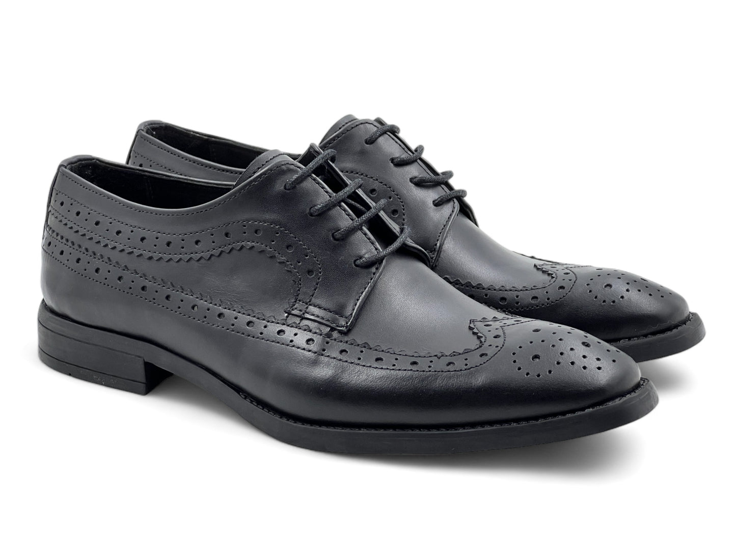 Men’s Black Leather Lace-Up Brogue Derby  Shoes