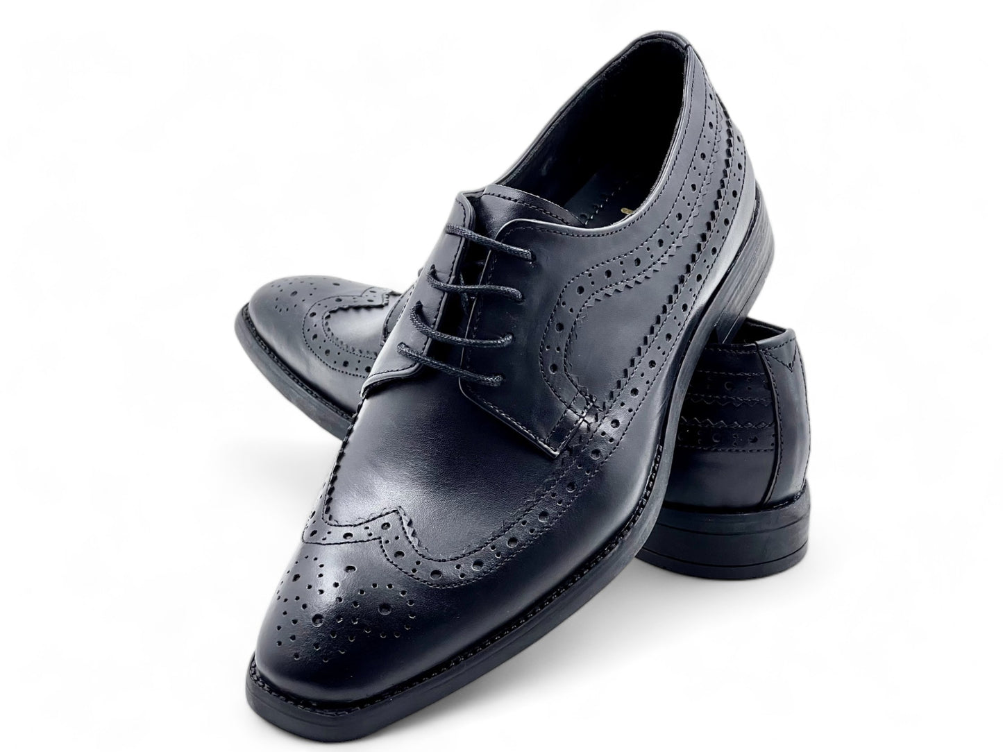 Men’s Black Leather Lace-Up Brogue Derby  Shoes